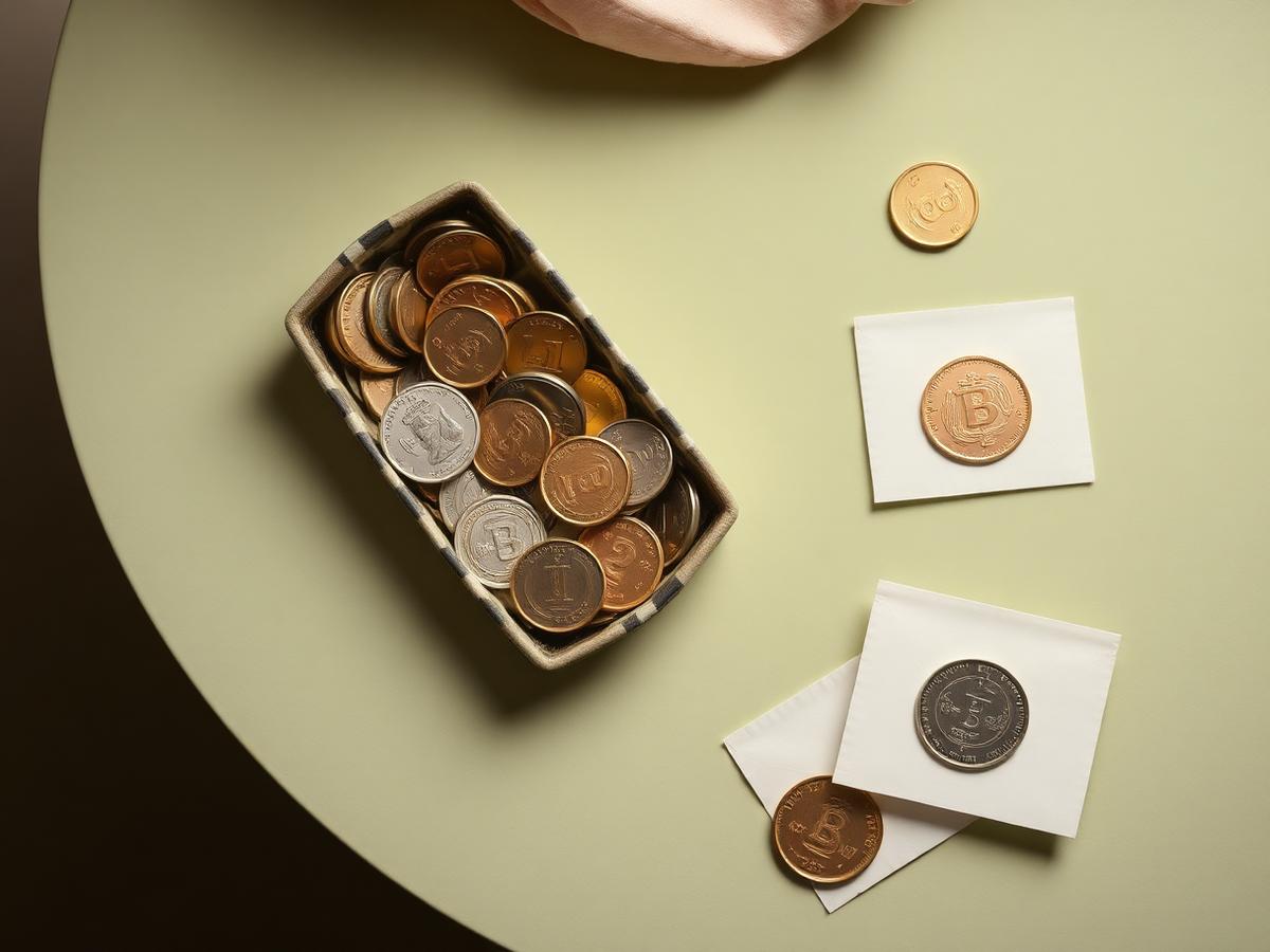 Gold and silver coins in a tray with paper coin sleeves